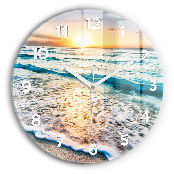 Round glass clock Beach, sea and sand