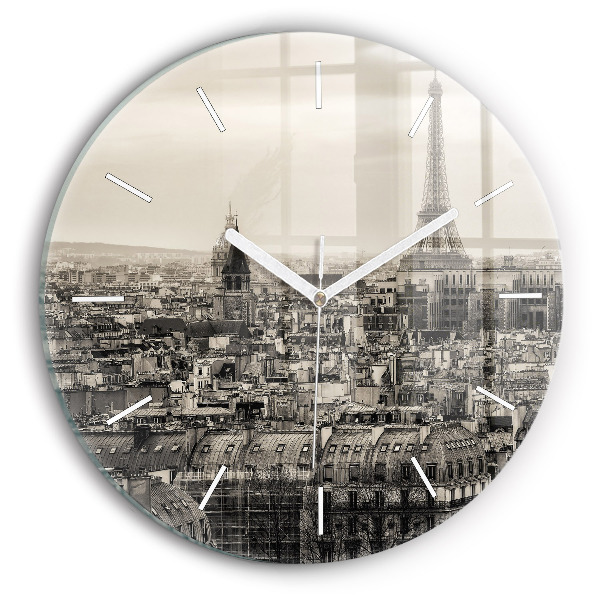 Round glass clock Panorama of Paris