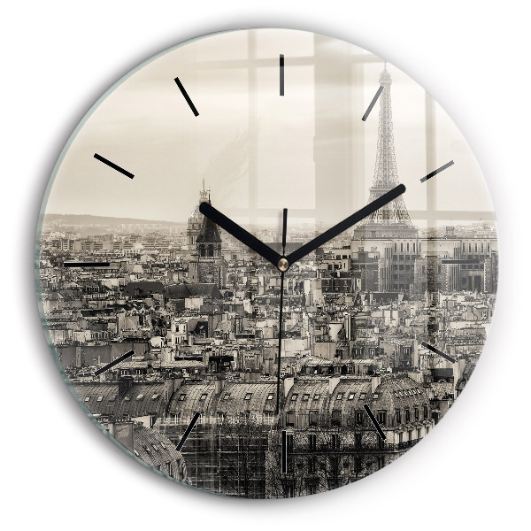 Round glass clock Panorama of Paris