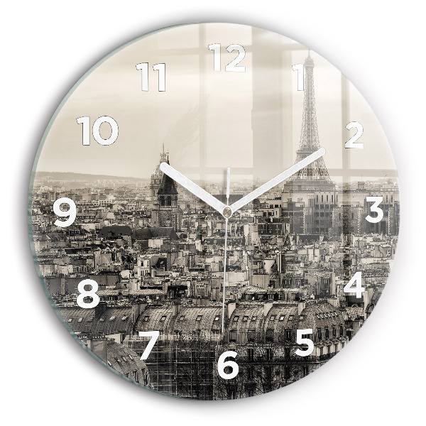 Round glass clock Panorama of Paris