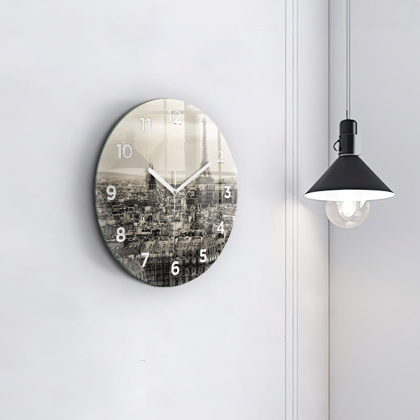 Round glass clock Panorama of Paris