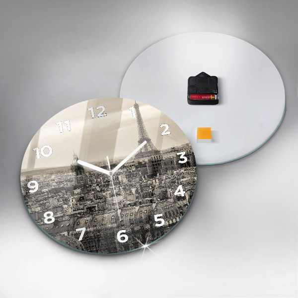 Round glass clock Panorama of Paris