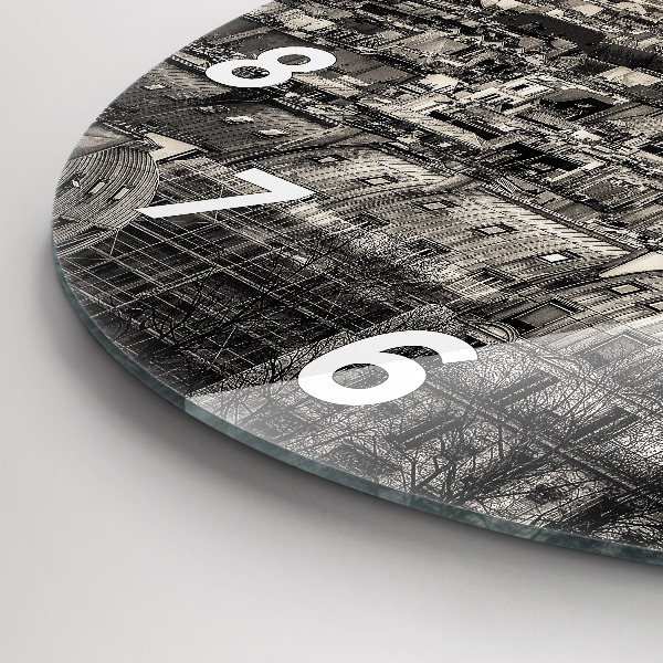Round glass clock Panorama of Paris