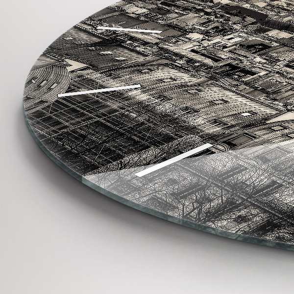Round glass clock Panorama of Paris