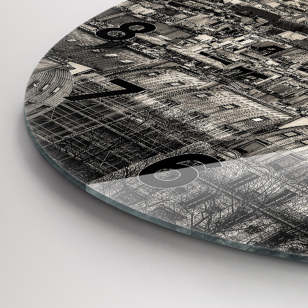 Round glass clock Panorama of Paris