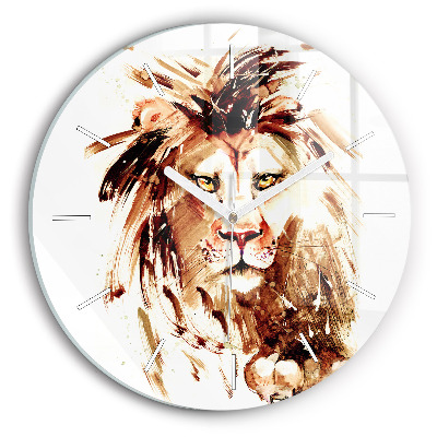 Round glass clock Illustration of a brown lion