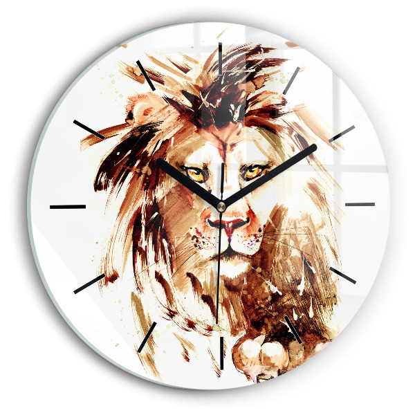 Round glass clock Illustration of a brown lion
