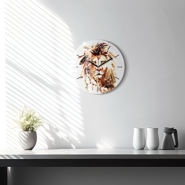Round glass clock Illustration of a brown lion