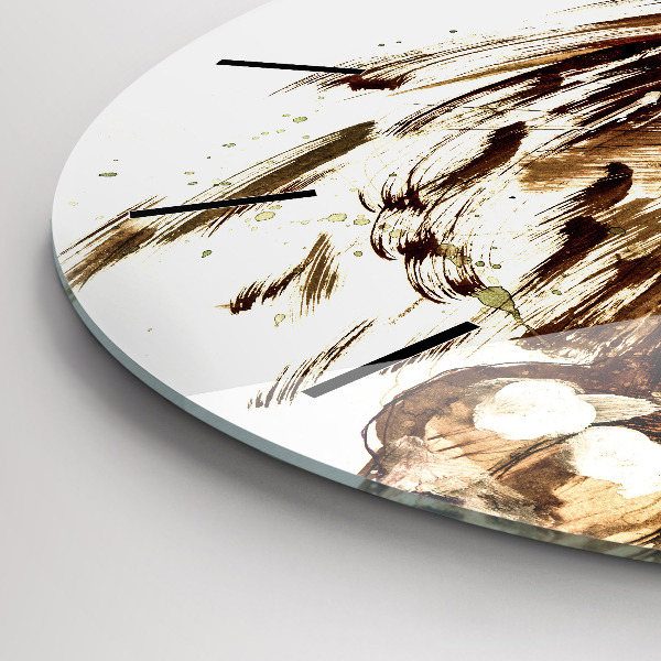 Round glass clock Illustration of a brown lion