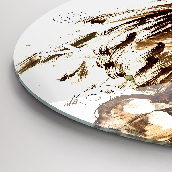 Round glass clock Illustration of a brown lion