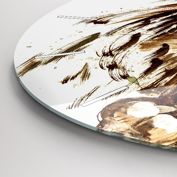 Round glass clock Illustration of a brown lion