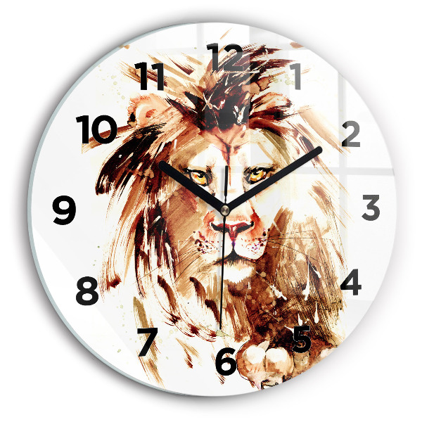 Round glass clock Illustration of a brown lion