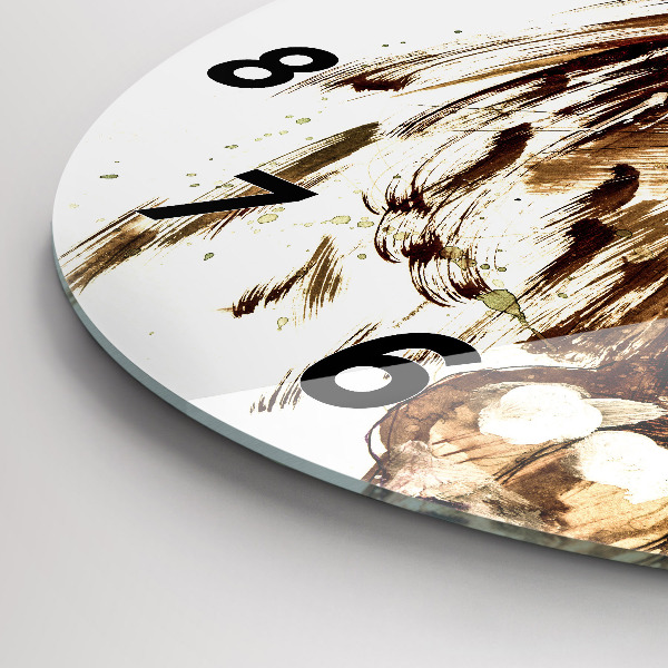 Round glass clock Illustration of a brown lion