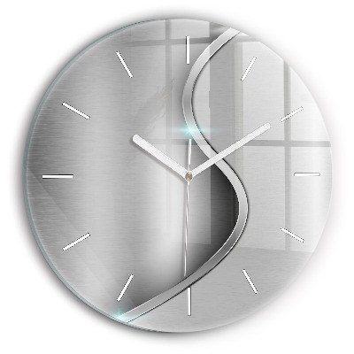 Round glass clock Gray metal abstraction