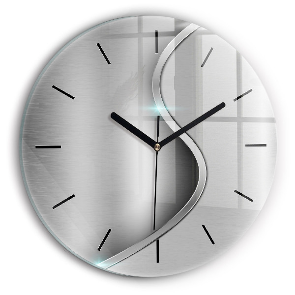 Round glass clock Gray metal abstraction