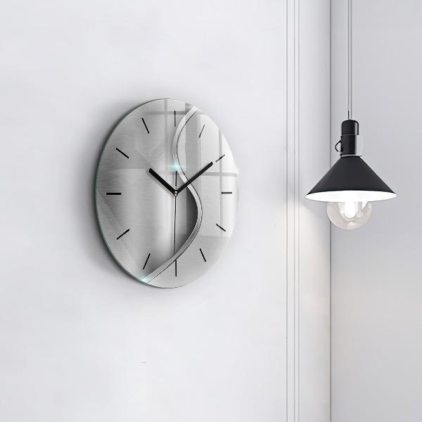 Round glass clock Gray metal abstraction