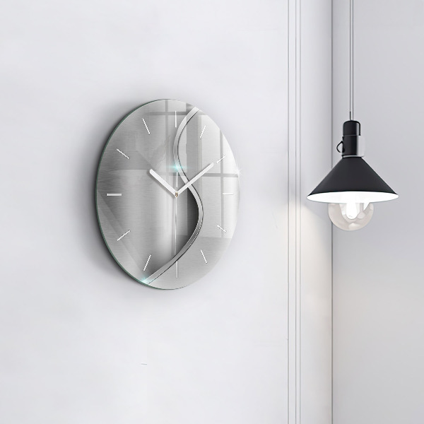Round glass clock Gray metal abstraction