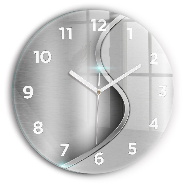 Round glass clock Gray metal abstraction