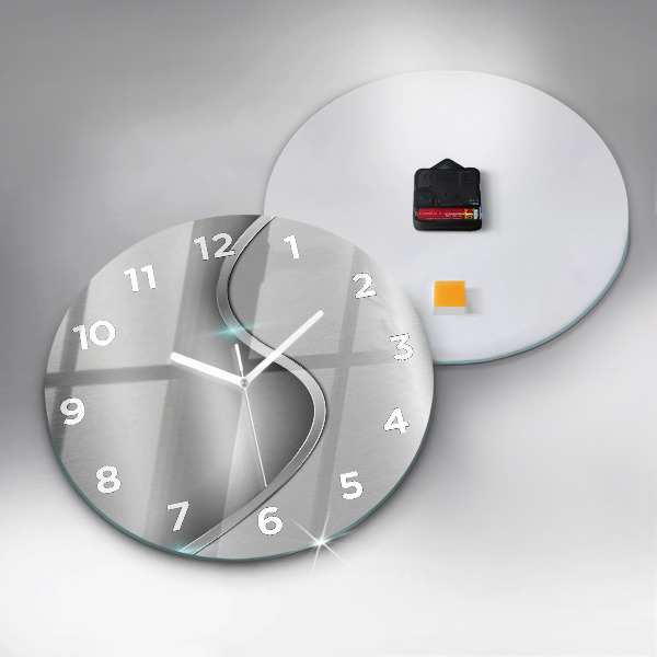 Round glass clock Gray metal abstraction
