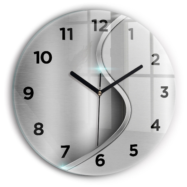 Round glass clock Gray metal abstraction
