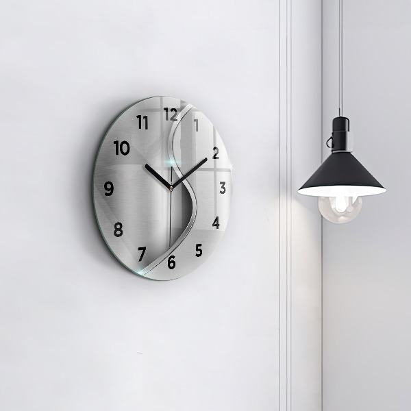 Round glass clock Gray metal abstraction