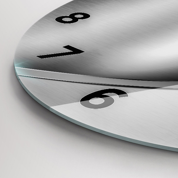 Round glass clock Gray metal abstraction
