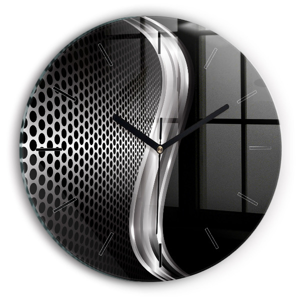 Round glass clock Black metal abstraction