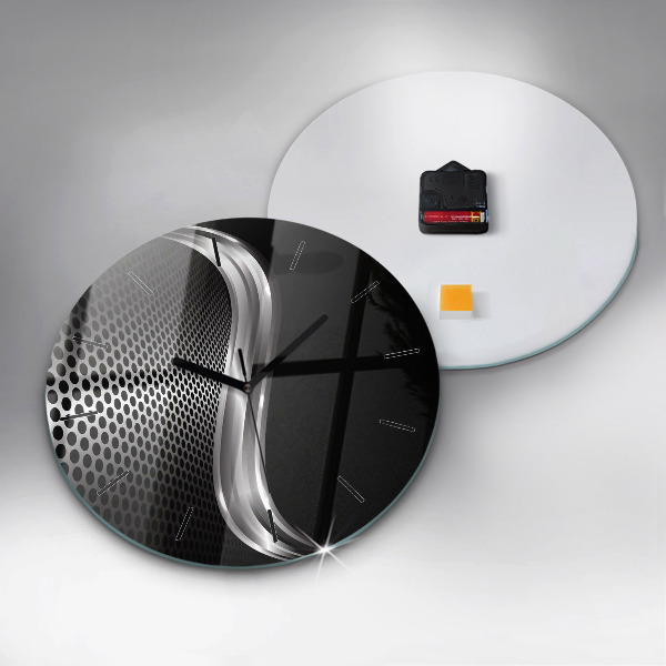 Round glass clock Black metal abstraction
