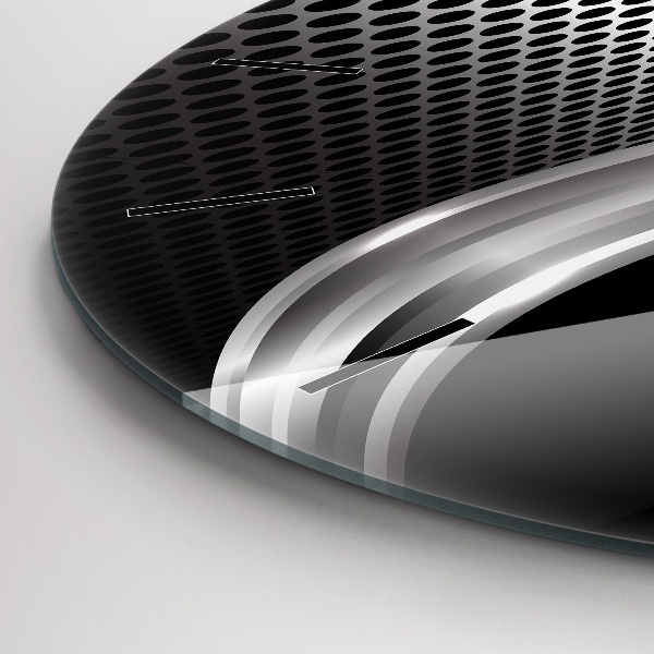 Round glass clock Black metal abstraction