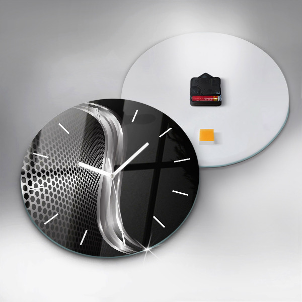 Round glass clock Black metal abstraction