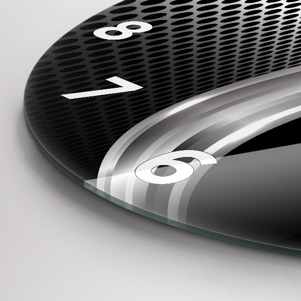 Round glass clock Black metal abstraction