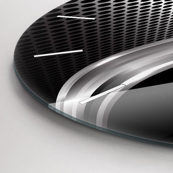 Round glass clock Black metal abstraction