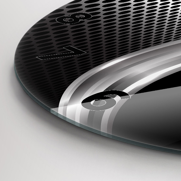 Round glass clock Black metal abstraction