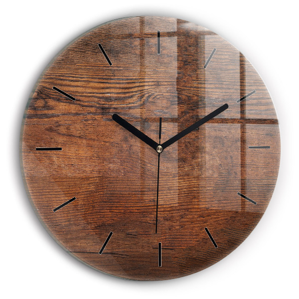 Round glass clock Old wood