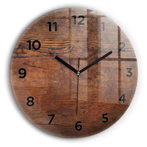 Round glass clock Old wood