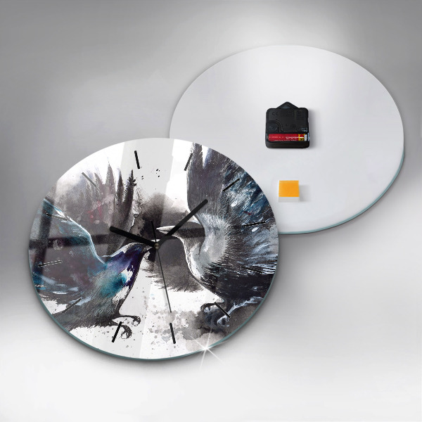 Round glass clock Painted Birds