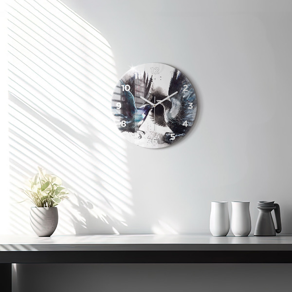 Round glass clock Painted Birds