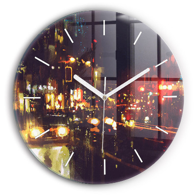Round glass clock Painted city