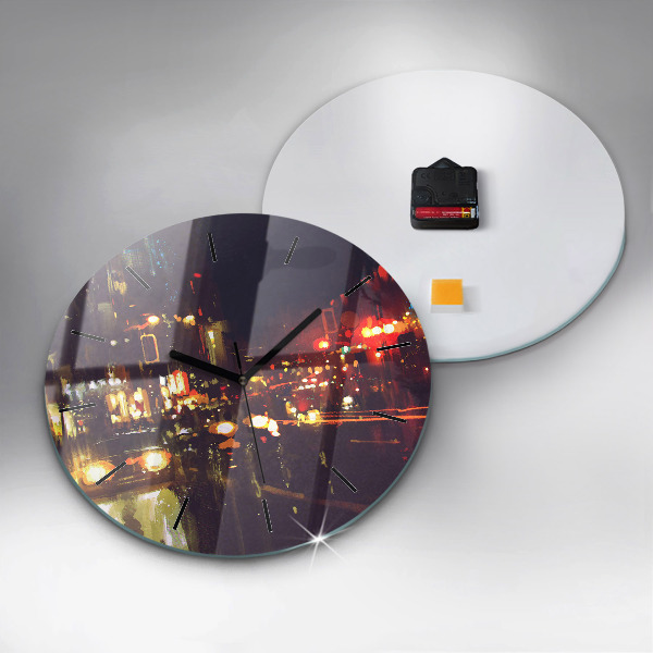 Round glass clock Painted city
