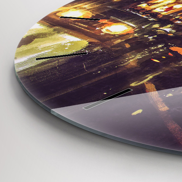 Round glass clock Painted city