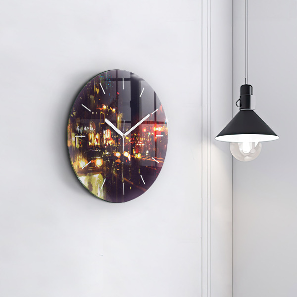 Round glass clock Painted city
