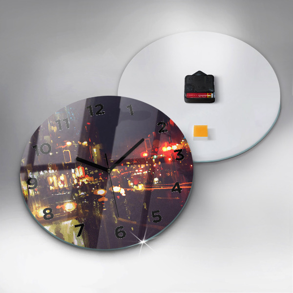 Round glass clock Painted city