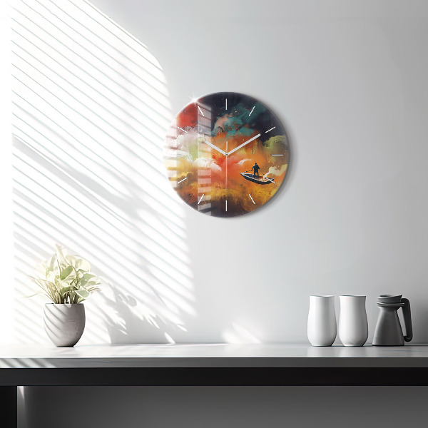 Round glass clock Abstract painting