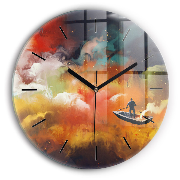 Round glass clock Abstract painting