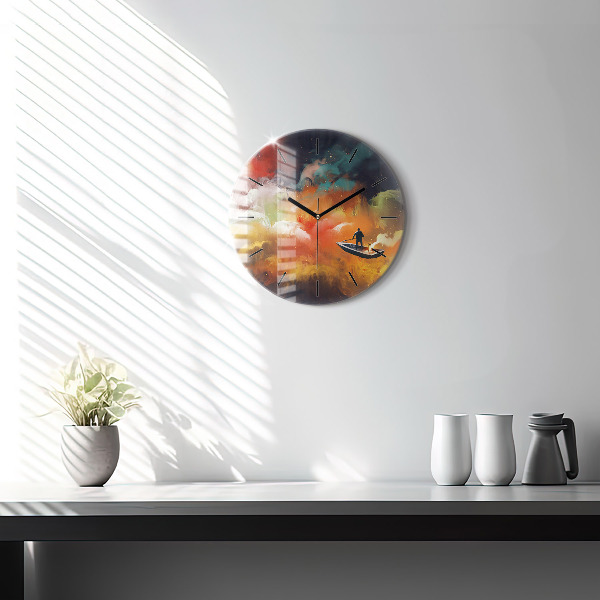 Round glass clock Abstract painting