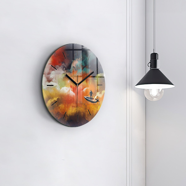 Round glass clock Abstract painting