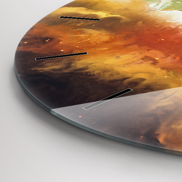 Round glass clock Abstract painting