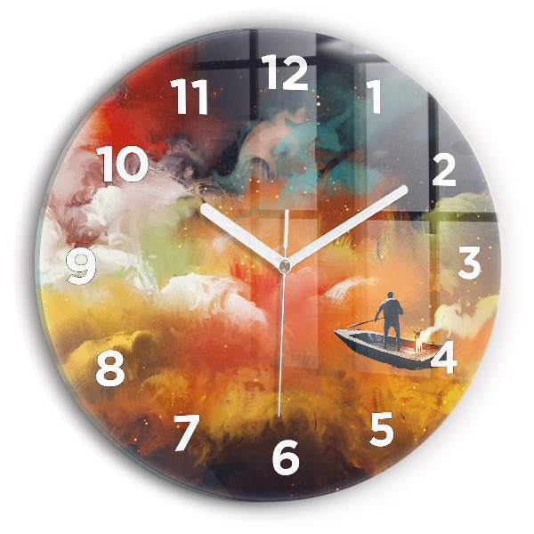 Round glass clock Abstract painting