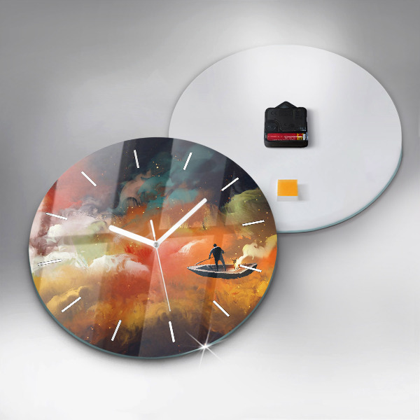 Round glass clock Abstract painting