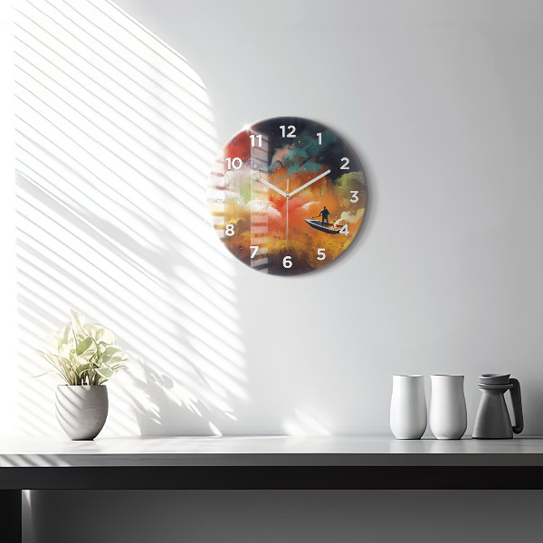 Round glass clock Abstract painting